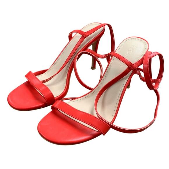 Coutgo Womens Size 8 Red Strappy Gladiator 4" Heel Open Toe Ankle Strap Shoes - Picture 3 of 7